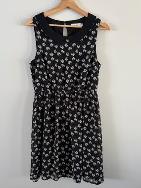 Ricki's Black Bow Print Sleeveless Dress with Peter Pan Collar